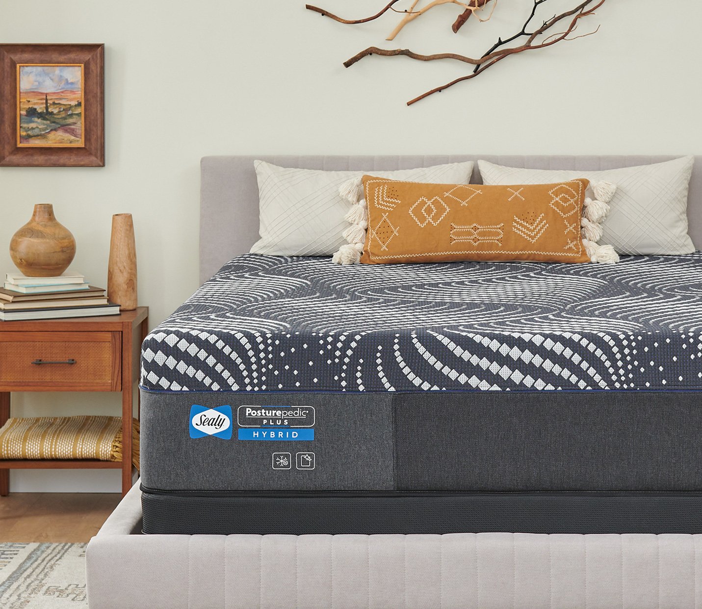Sealy Hybrid Posturepedic<sup>®</sup> bed in styled bedroom